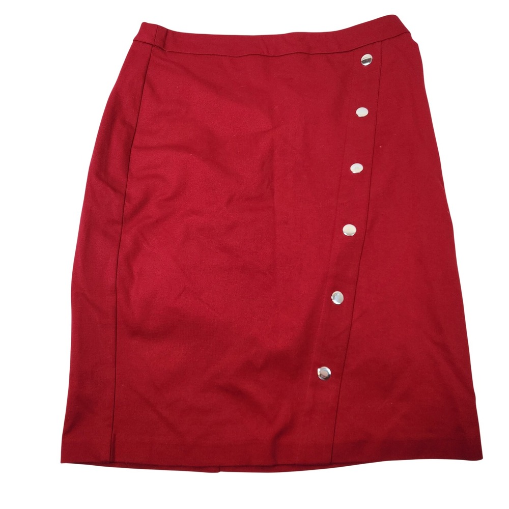 SOHO Apparel Ltd Red Pencil Skirt Side Button Nautical Secretary Office Womens M